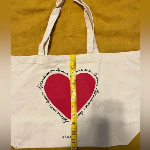 Sezane "L’Amor" Cream Tote Bag with Red Heart - Picture 5 of 6